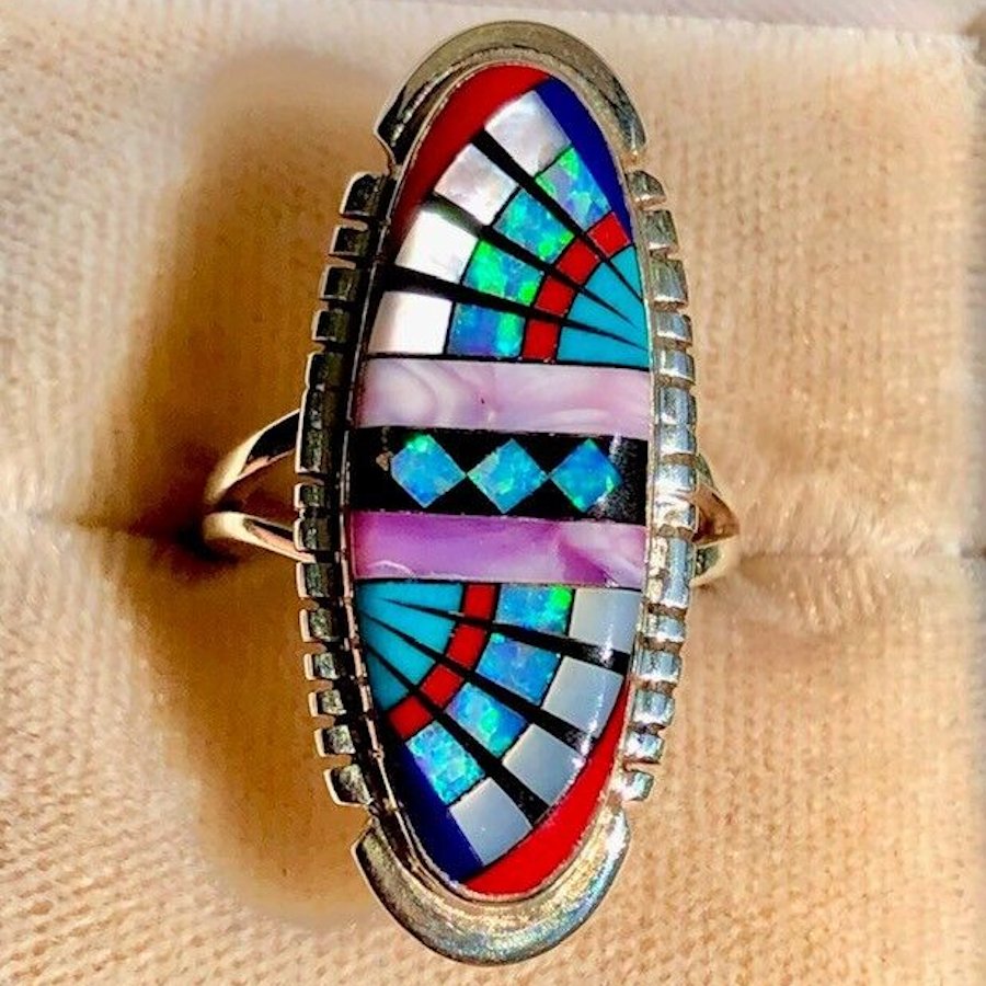 Bague Amérindienne Zuni Longue Pour femme, Micro Inlay