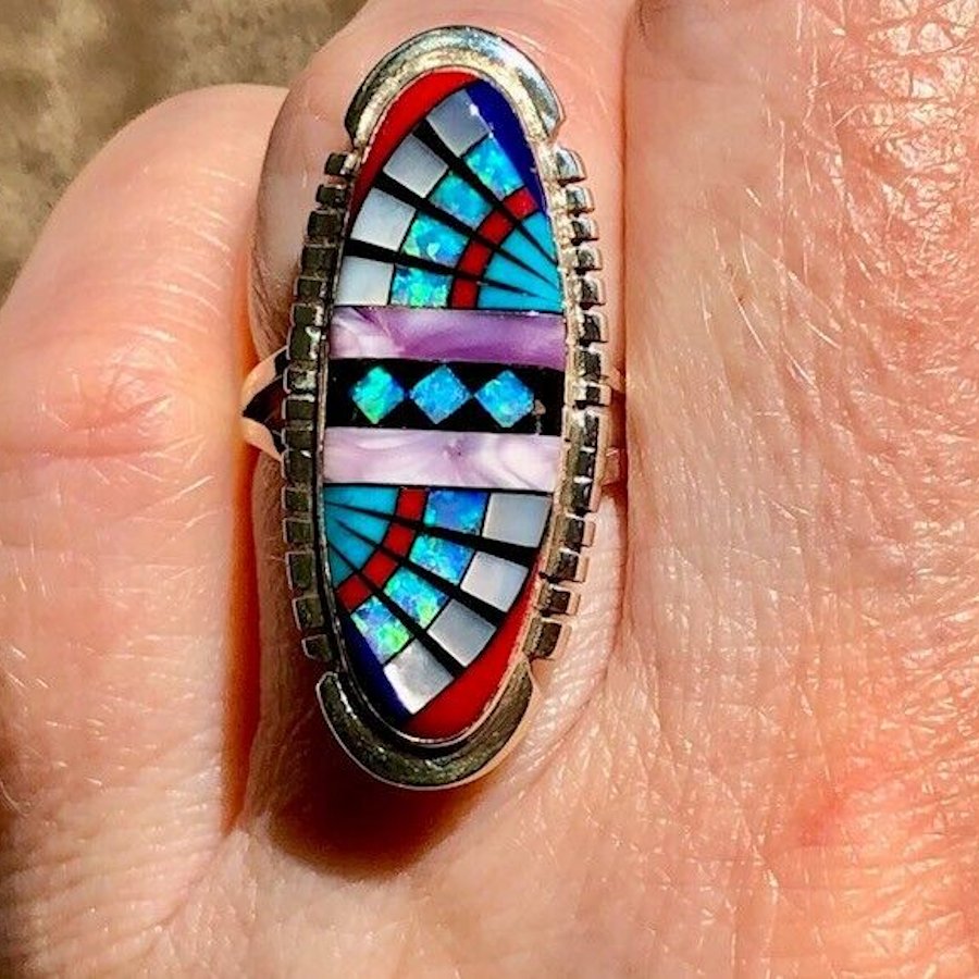 Bague Amérindienne Zuni Longue Pour femme, Micro Inlay