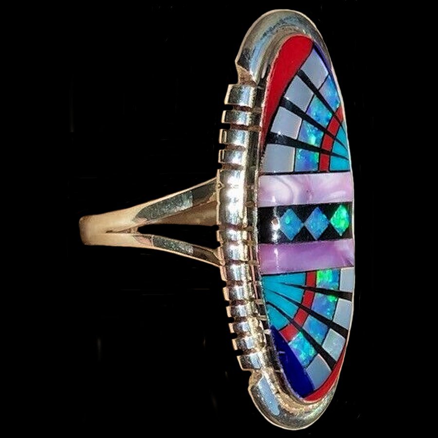 Bague Amérindienne Zuni Longue Pour femme, Micro Inlay