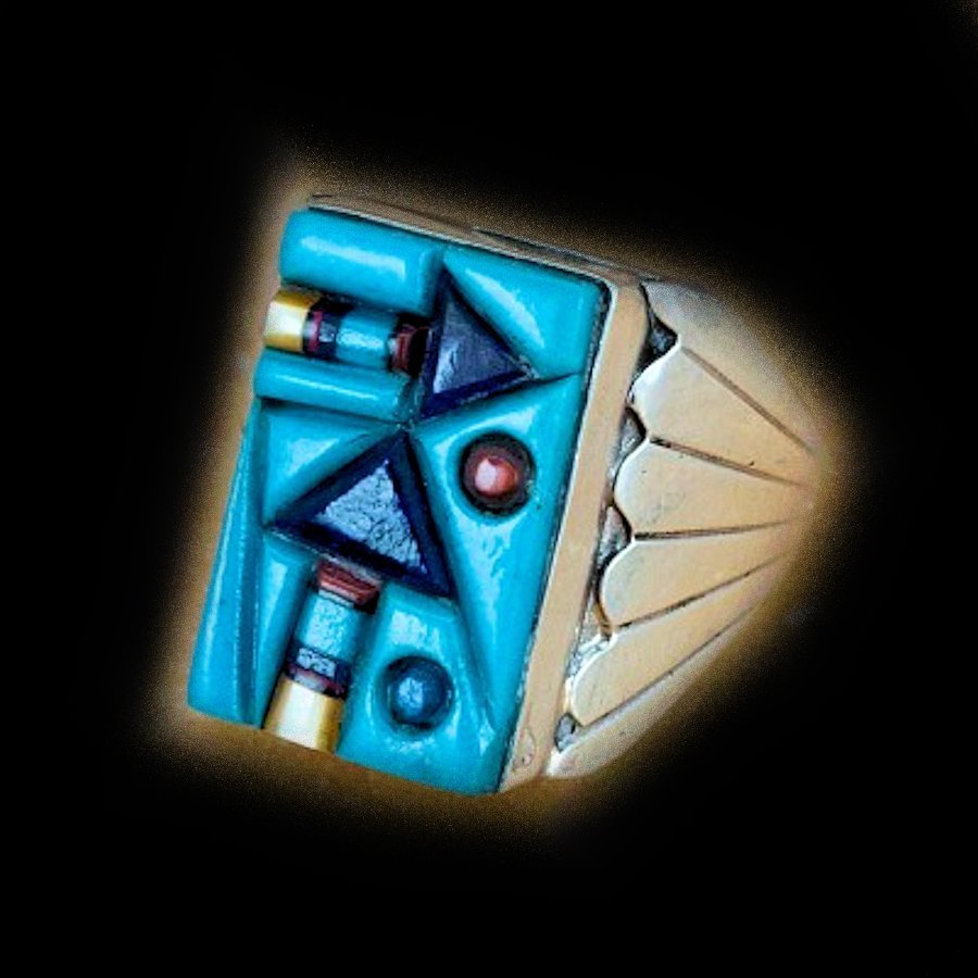 Bague Navajo Rectangulaire Overlay Flèche