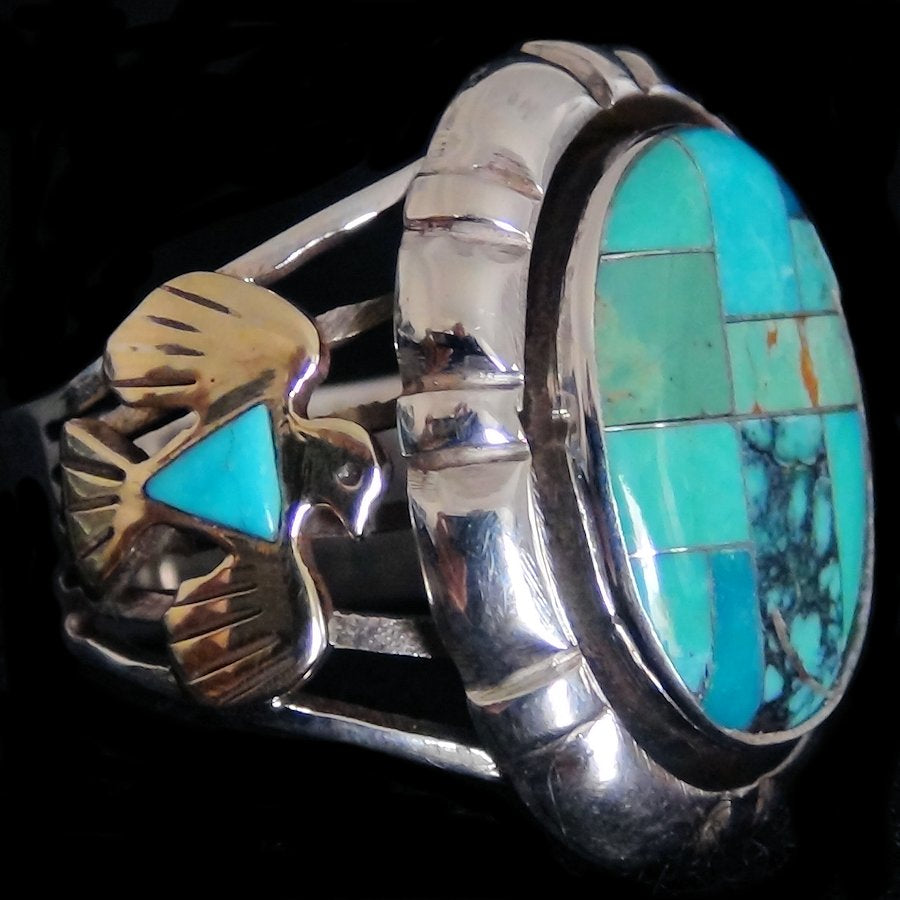 Bague Amérindienne Navajo Channel Inlay Turquoise