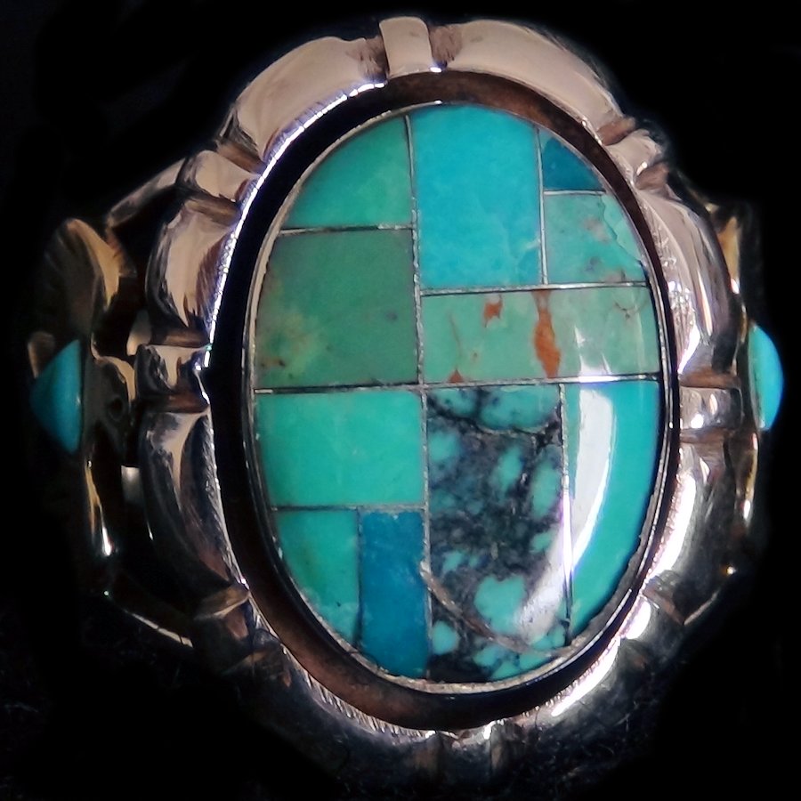 Bague Amérindienne Navajo Channel Inlay Turquoise