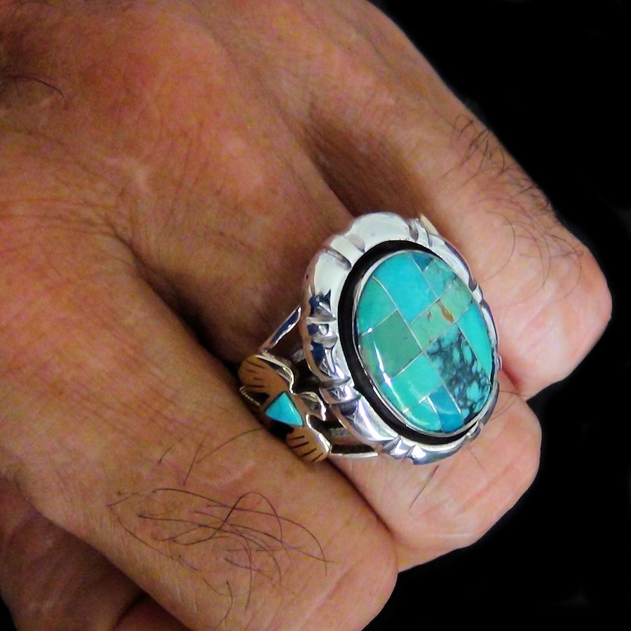 Bague Amérindienne Navajo Channel Inlay Turquoise