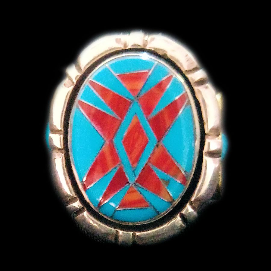 Bague Amérindienne Navajo Channel Inlay Turquoise