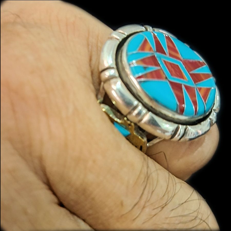Bague Amérindienne Navajo Channel Inlay Turquoise