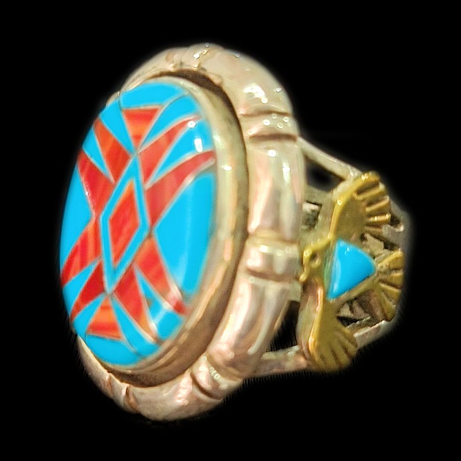 Bague Amérindienne Navajo Channel Inlay Turquoise