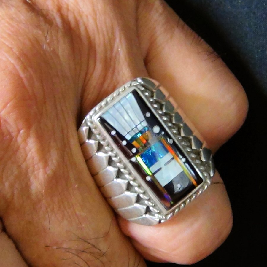 Bague Chevalière Zuni, en Argent et pierres semi précieuses