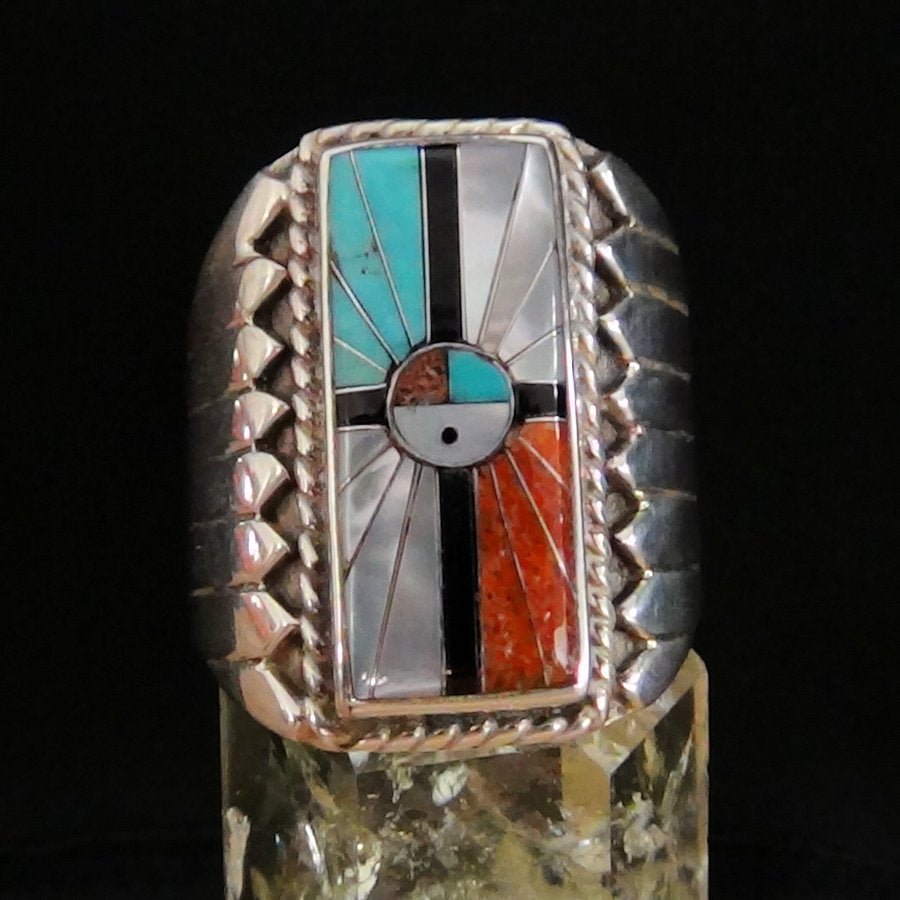 Bague Chevalière Zuni, Turquoise, et Corail