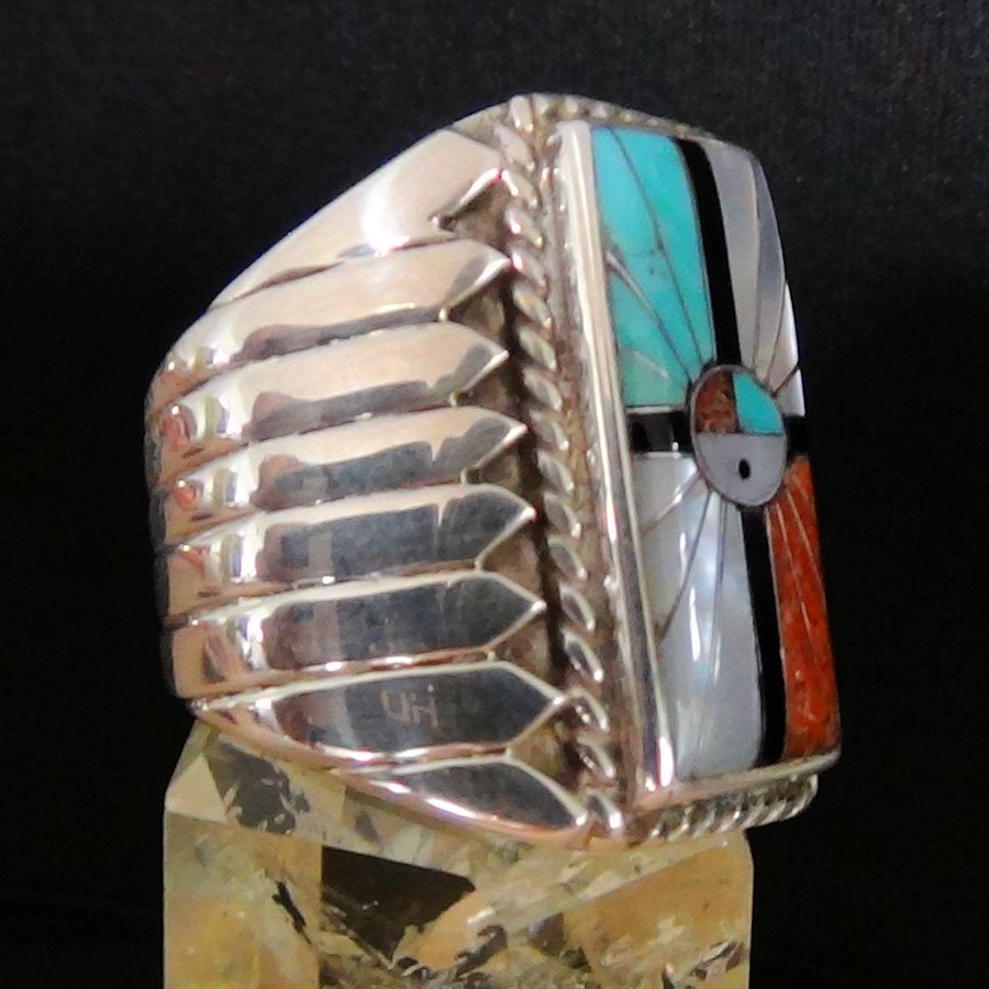 Bague Chevalière Zuni, Turquoise, et Corail