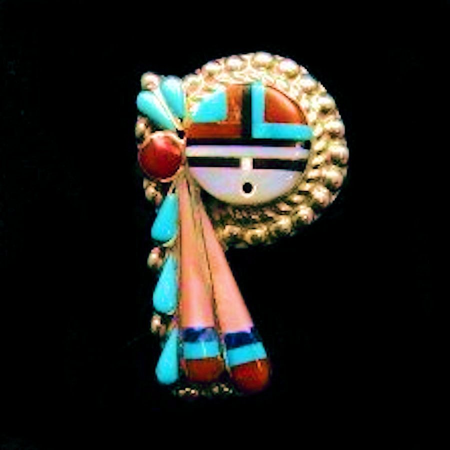 Bague Dieu Soleil Zuni Bijou Amerindien en Argent et Pierres