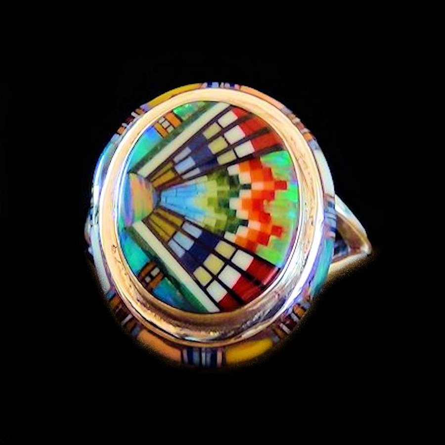 Bague Amerindienne Pour Femme, Mosaïque Zuni, en Argent 925 et Pierres