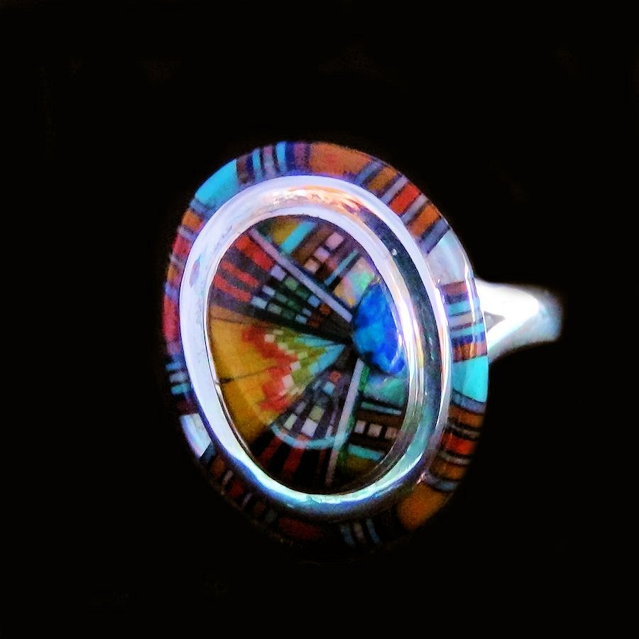 Bague Amerindienne Pour Femme, Mosaïque Zuni, en Argent 925 et Pierres