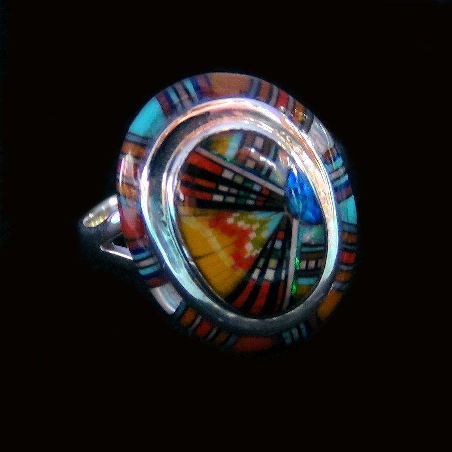 Bague Amerindienne Pour Femme, Mosaïque Zuni, en Argent 925 et Pierres
