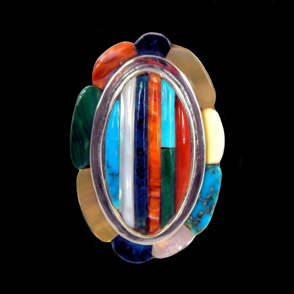 Bague Navajo Ovale Overlay en Argent