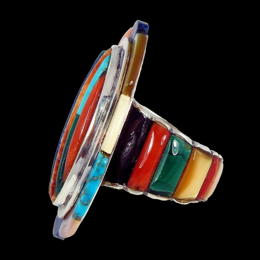 Bague Navajo Ovale Overlay en Argent
