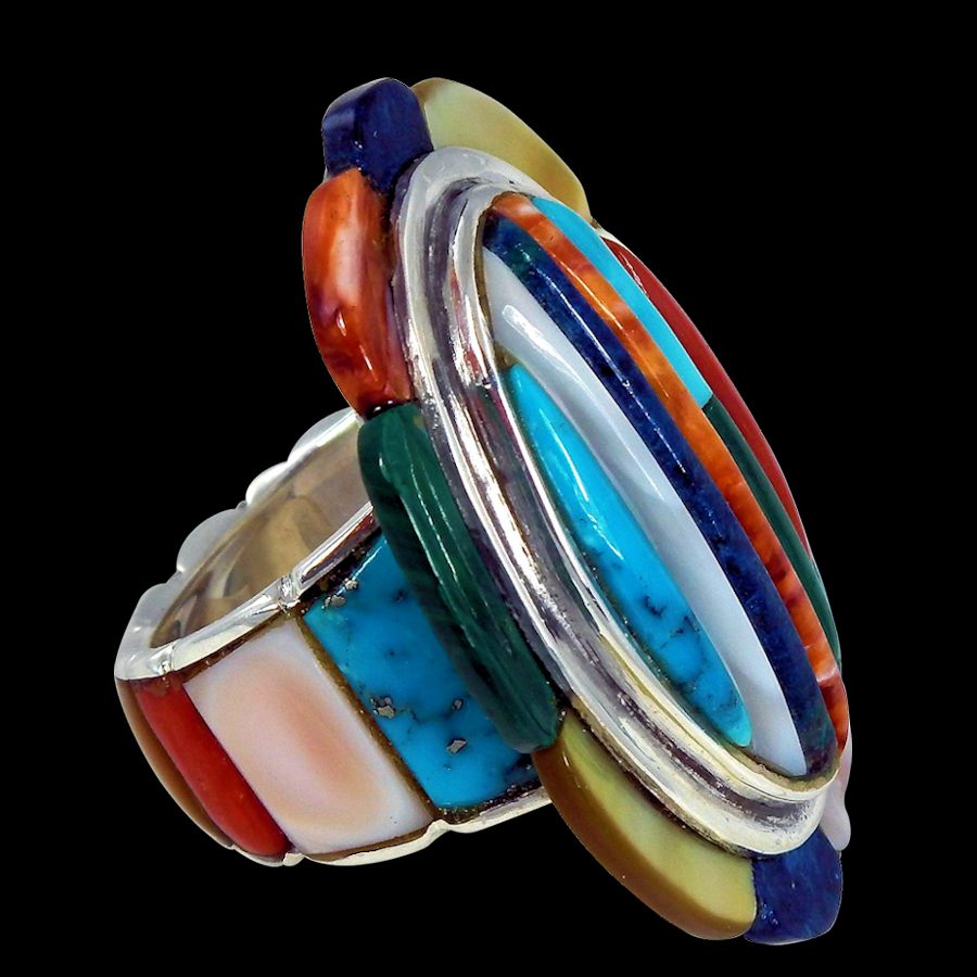 Bague Navajo Ovale Overlay en Argent