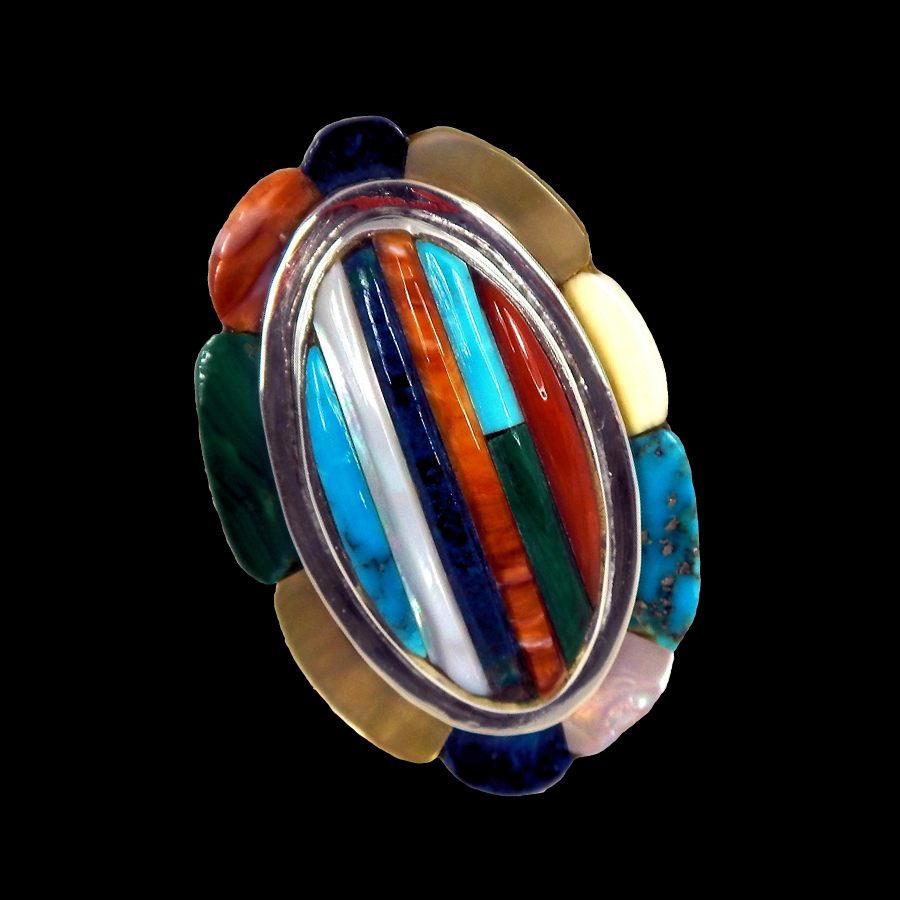 Bague Navajo Ovale Overlay en Argent