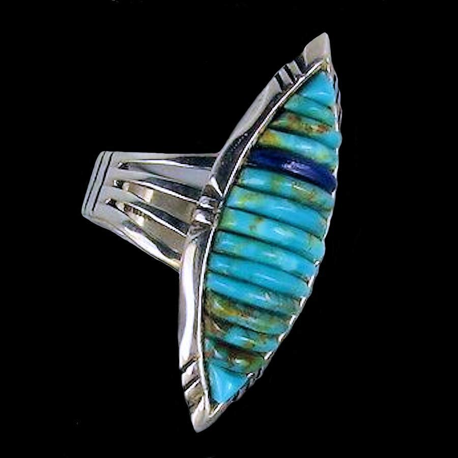 Bague Amérindienne Overlay, Turquoise Lapis lazuli