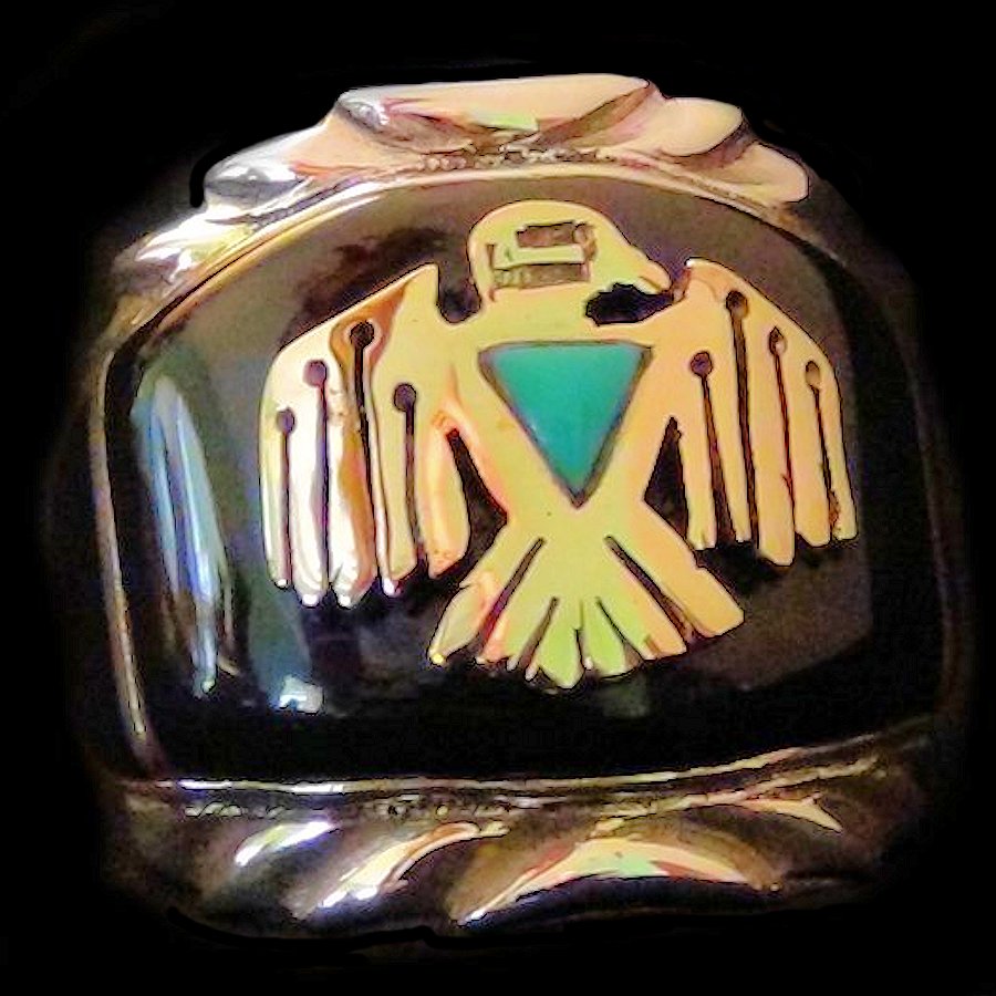 Bague Amérindienne, Thunderbird, Oiseau Tonerre, en Argent et Bronze