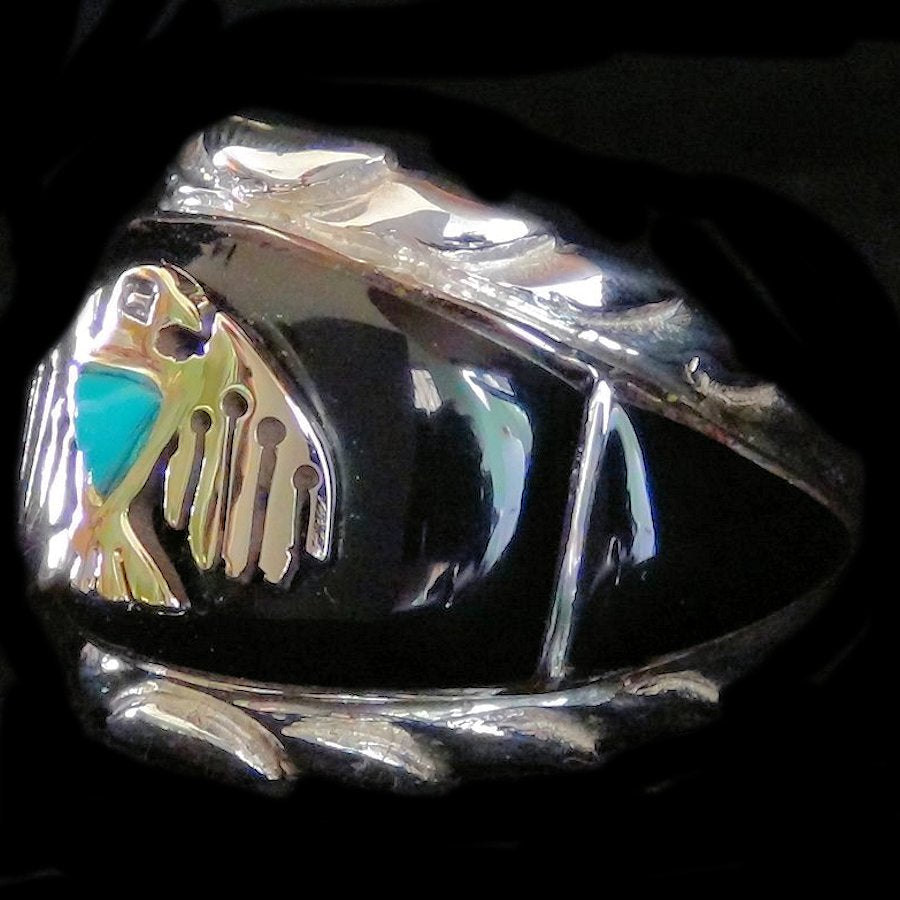 Bague Amérindienne, Thunderbird, Oiseau Tonerre, en Argent et Bronze