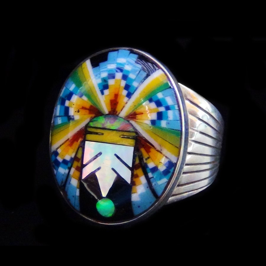 Bague Kashina en Argent, Pierres et Opale, Stone-to-stone Inlay