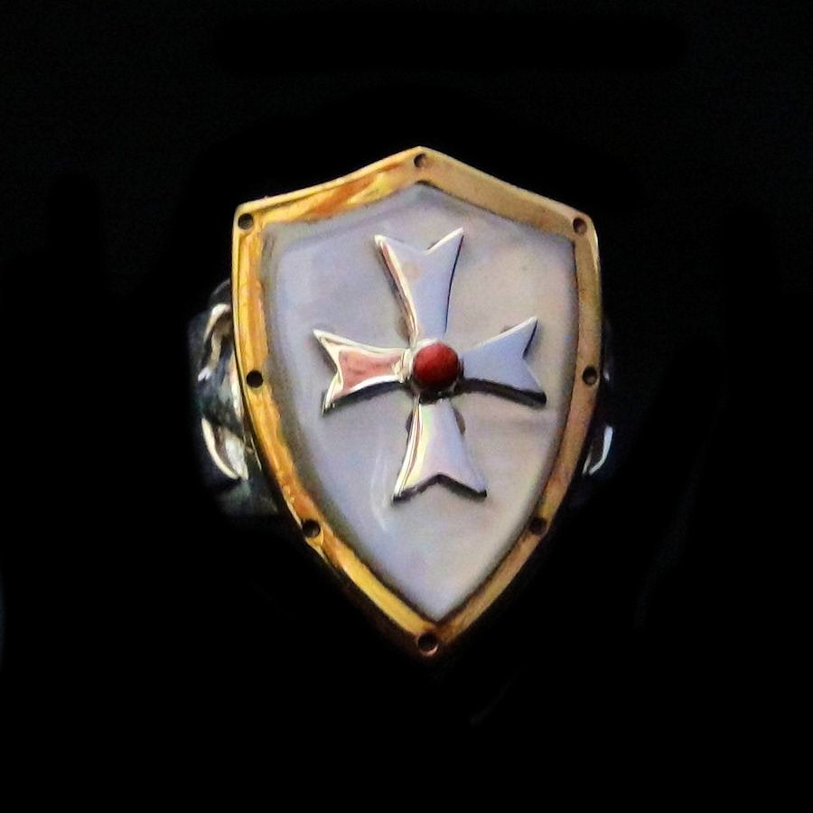 Bague Médiévale Temple Malte en Argent et Plaqué Or