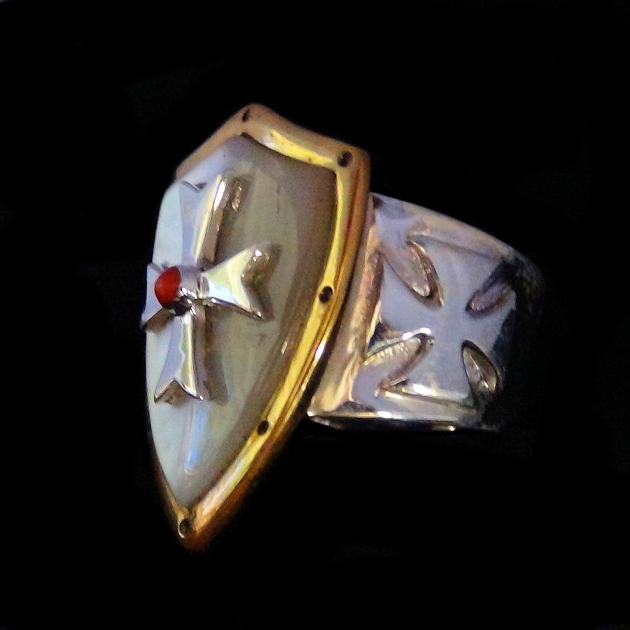 Bague Médiévale Temple Malte en Argent et Plaqué Or