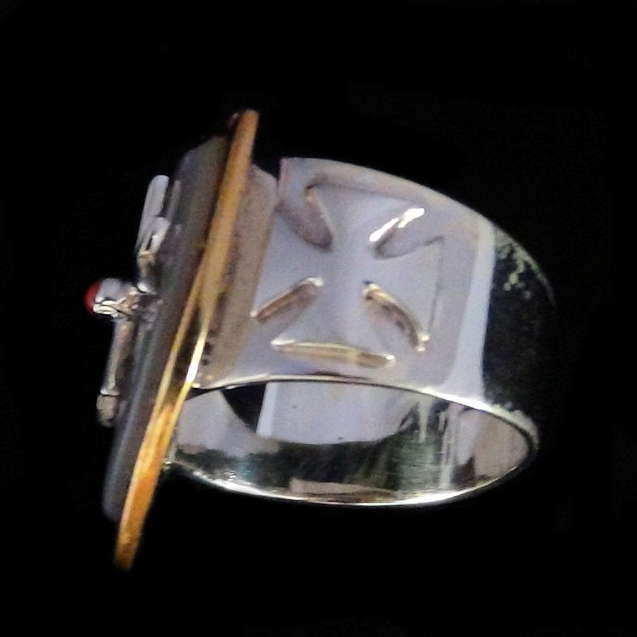 Bague Médiévale Temple Malte en Argent et Plaqué Or