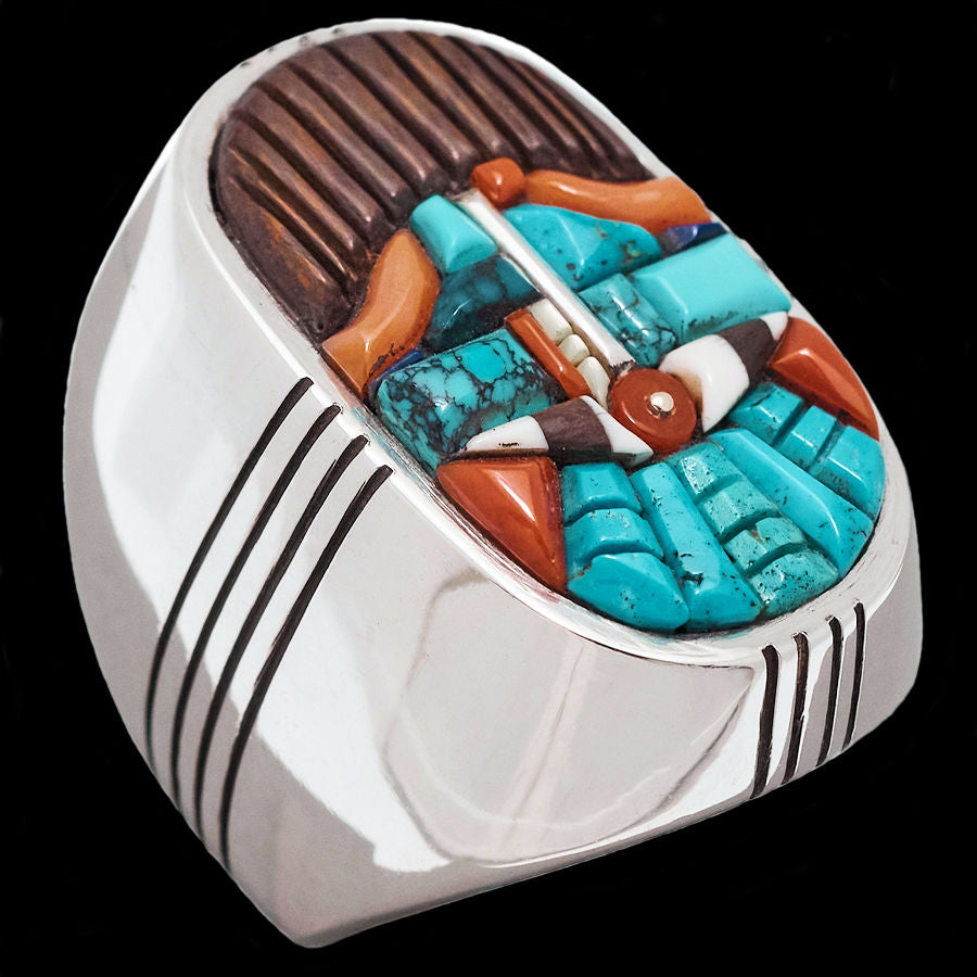 Bague Navajo Thunderbird Overlay en Argent 925, Pour Homme