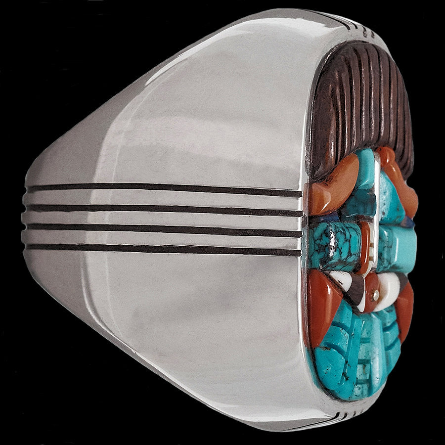 Bague Navajo Thunderbird Overlay en Argent 925, Pour Homme