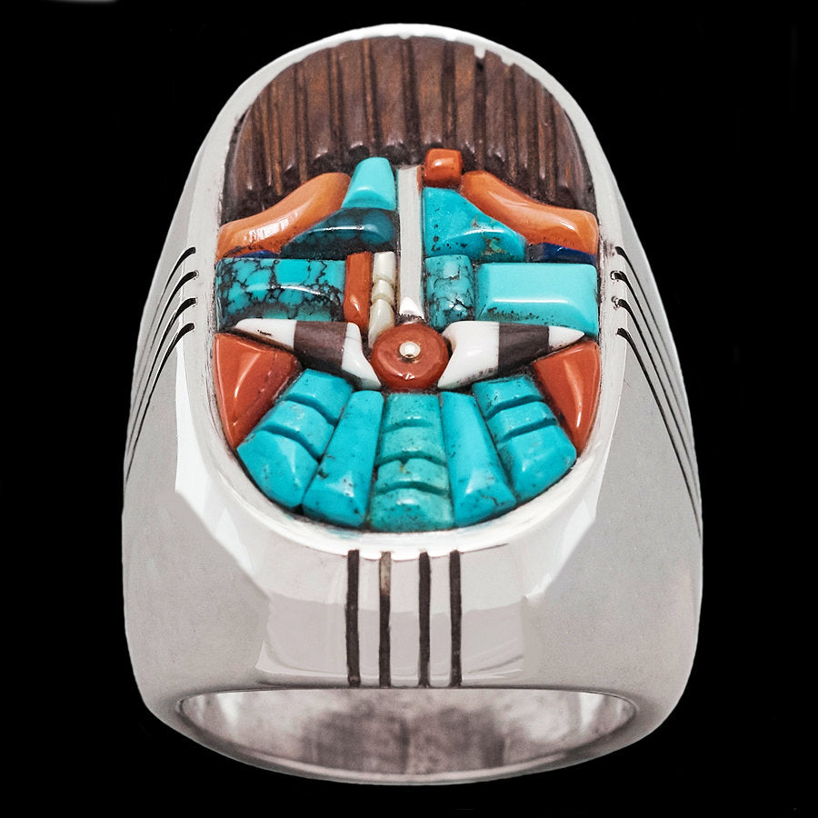 Bague Navajo Thunderbird Overlay en Argent 925, Pour Homme