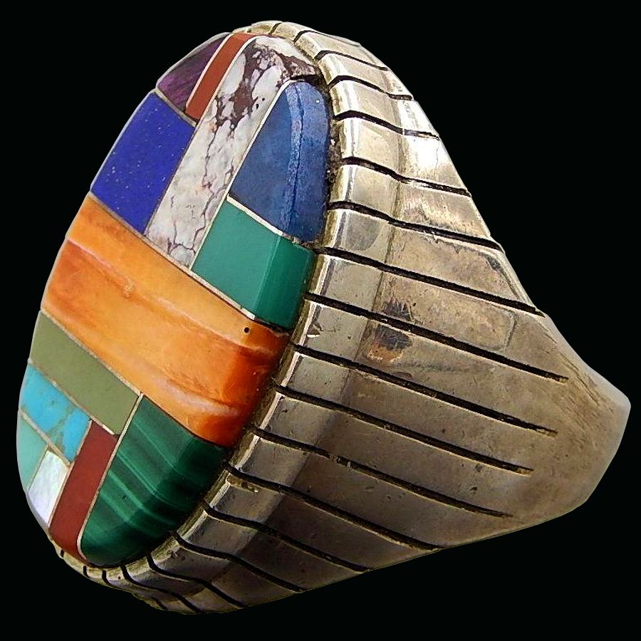 Bague Navajo Ovale Channel Inlay Multicolore