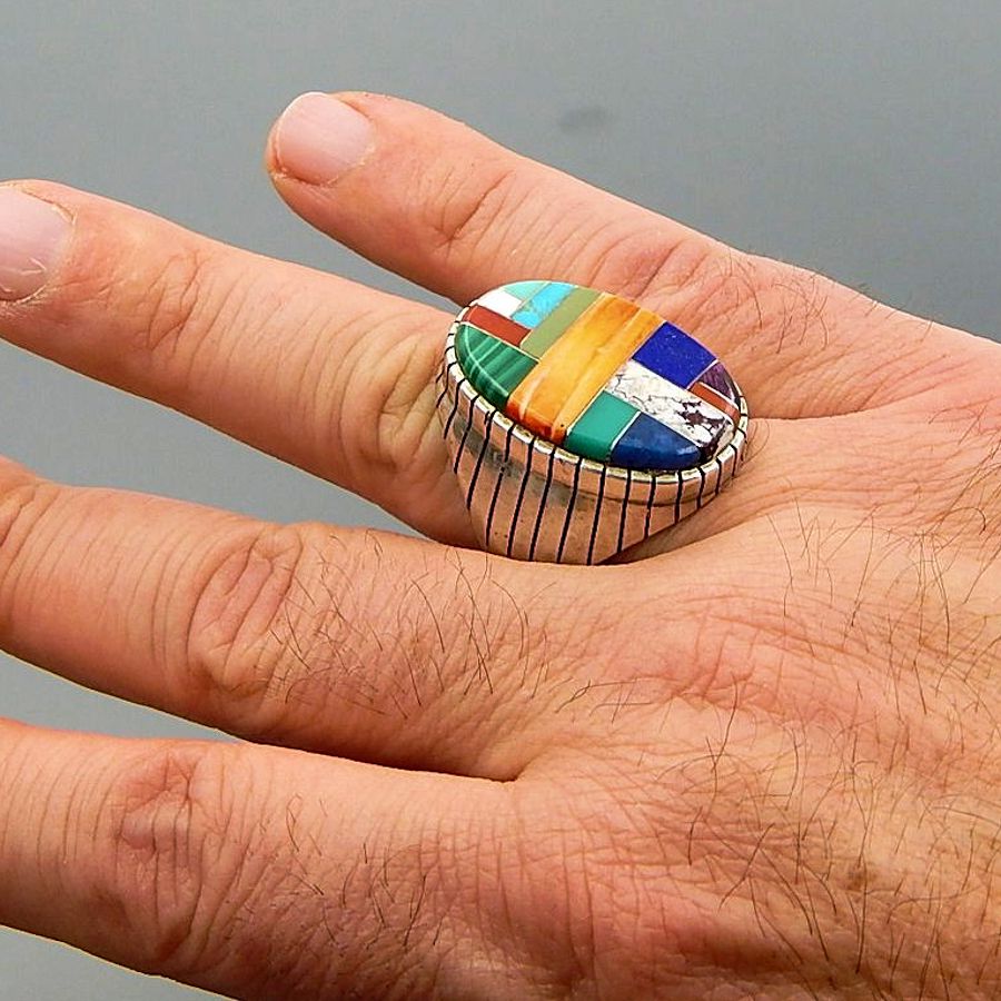Bague Navajo Ovale Channel Inlay Multicolore