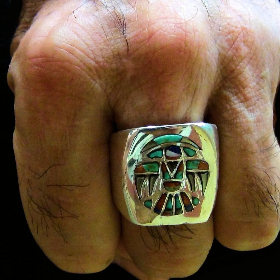 Bague Chevalière Tunderbird Overlay en Argent Pour Homme