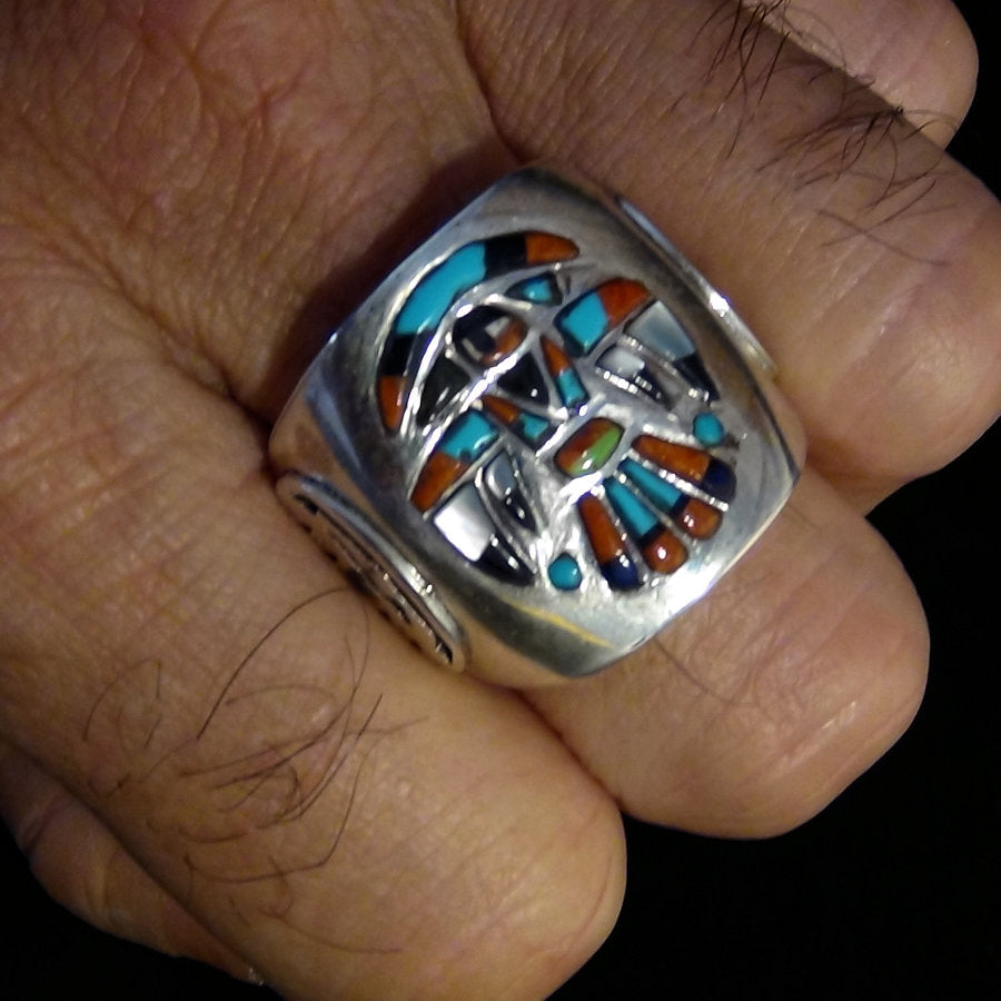 Bague Chevalière Tunderbird Overlay en Argent Pour Homme
