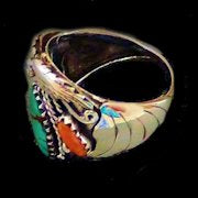 Bague en Argent Navajo, Turquoise et Corail