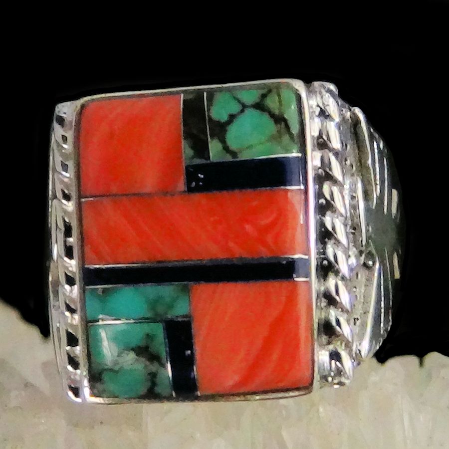 Bague Navajo Turquoise et Coquillage Rose