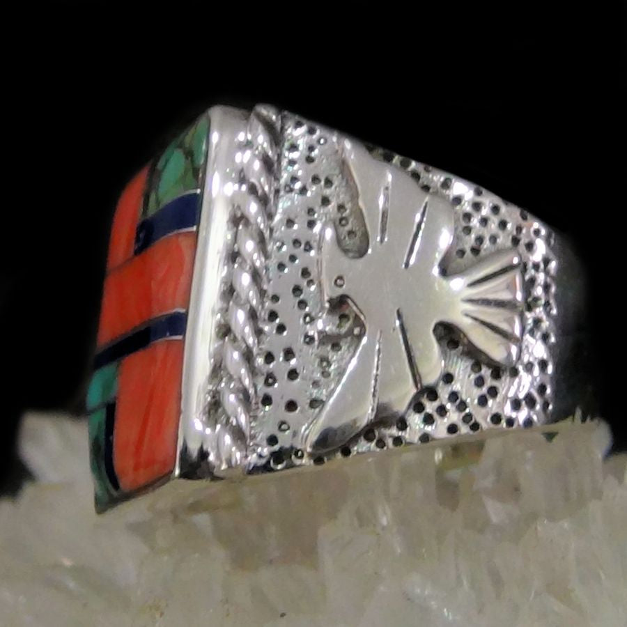 Bague Navajo Turquoise et Coquillage Rose