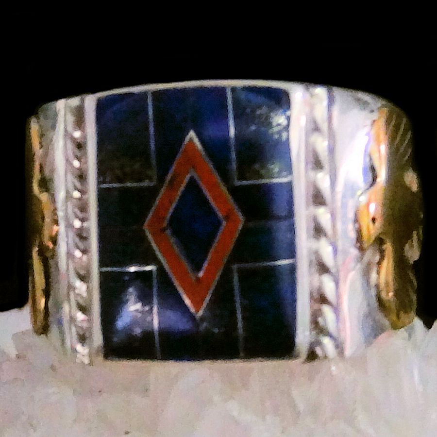 Bague Symbole Navajo Lapis Lazuli Corail