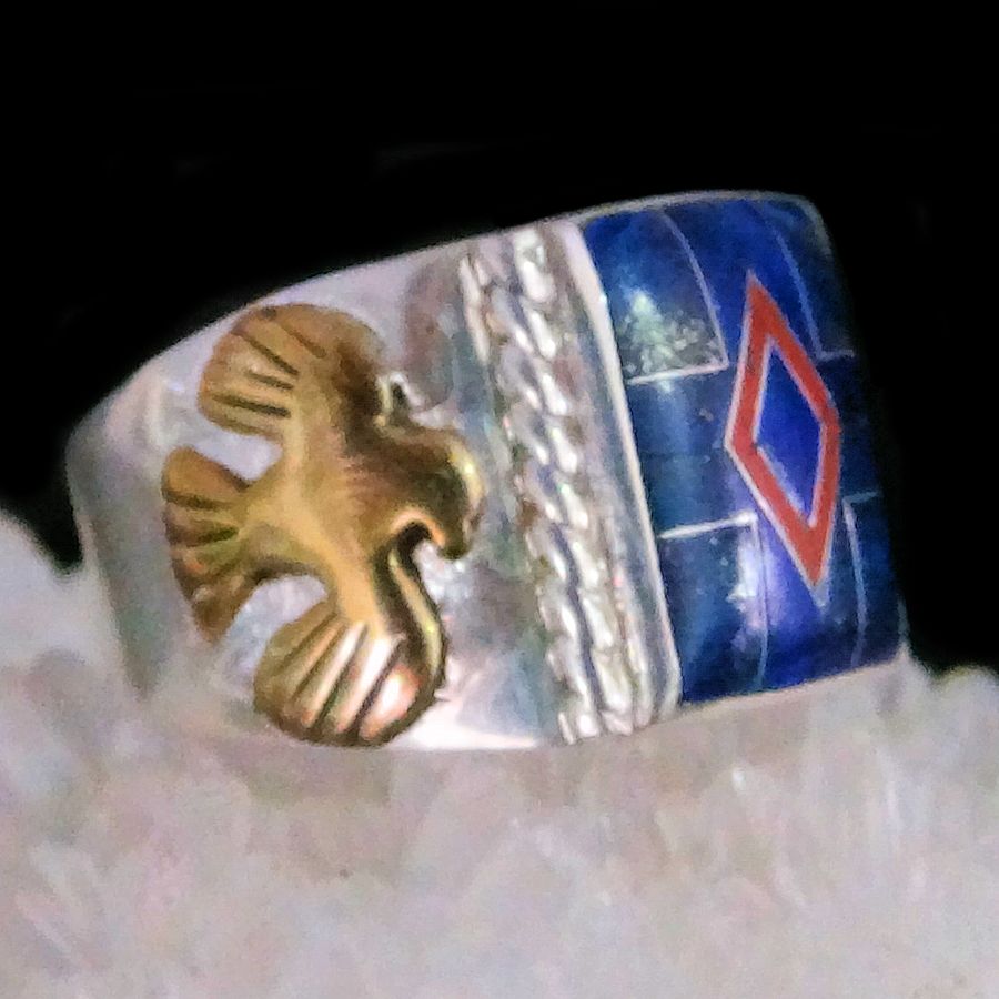Bague Symbole Navajo Lapis Lazuli Corail