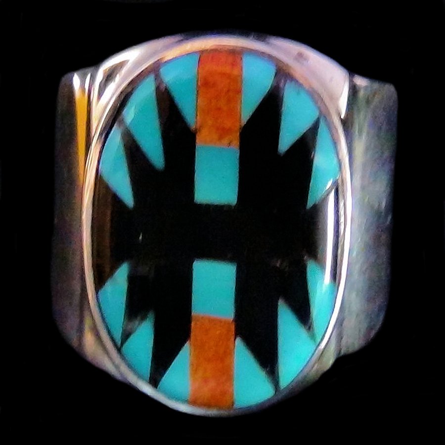 Bague Amérindienne en Argent, Symbole Navajo en Turquoise