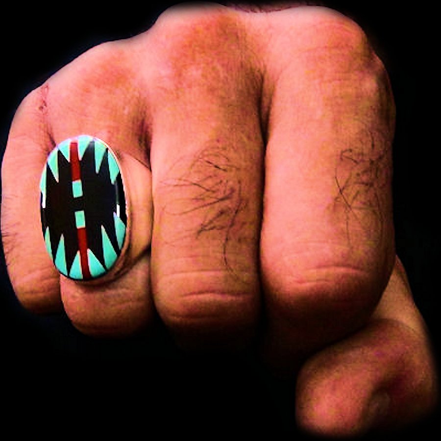 Bague Amérindienne en Argent, Symbole Navajo en Turquoise