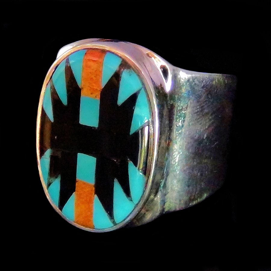 Bague Amérindienne en Argent, Symbole Navajo en Turquoise