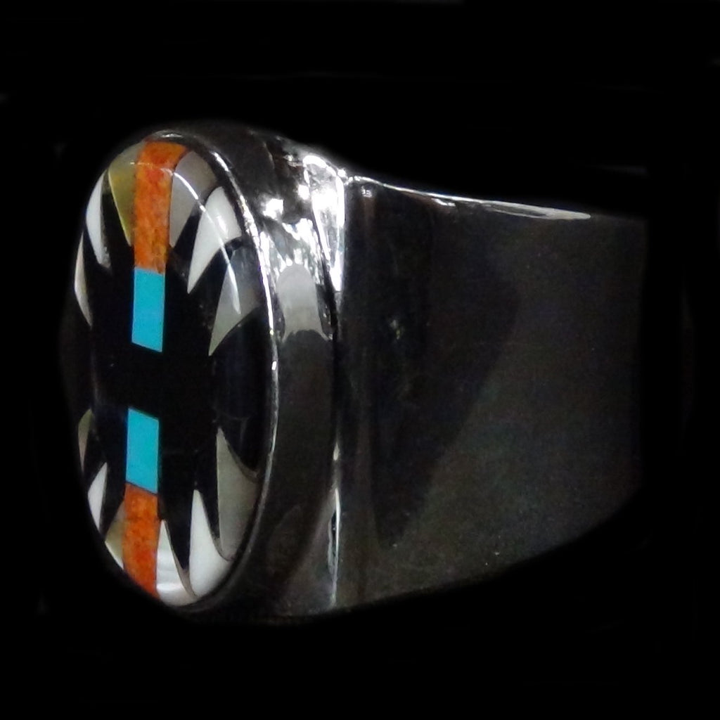 Bague Amérindienne en Argent, Symbole Navajo en Nacre
