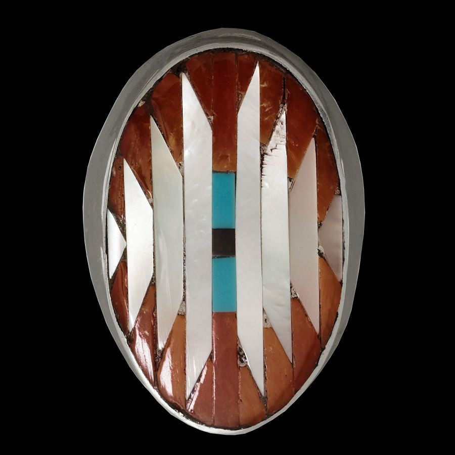 Bague Amérindienne en Argent, Symbole Navajo en Corail