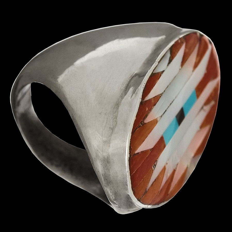 Bague Amérindienne en Argent, Symbole Navajo en Corail