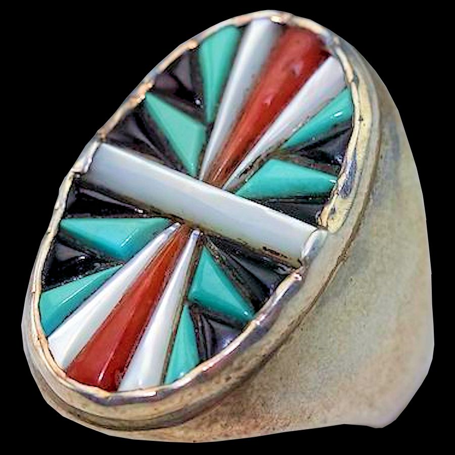 Bague Zuni Ovale Overlay en Argent 925 et pierres