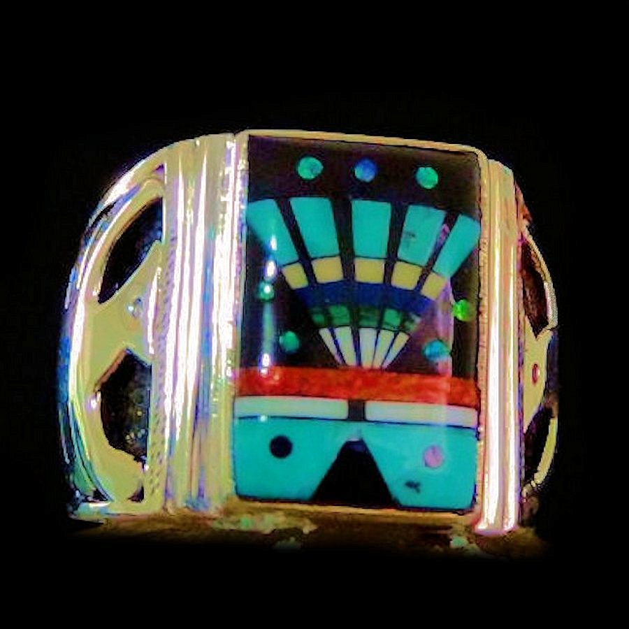 Bague Chevalière en Argent, Motif Navajo et Thunderbird Mod.1