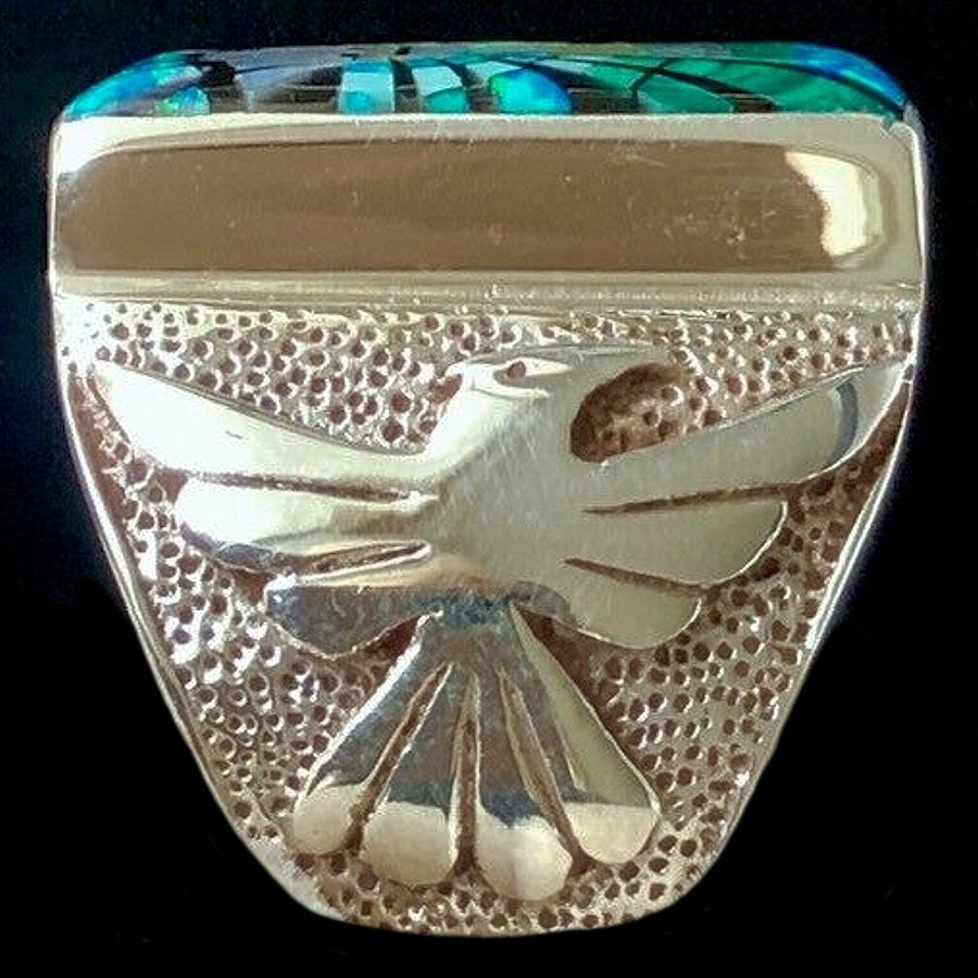 Bague Chevalière Navajo en Argent, Nacre et Jeais Rouge