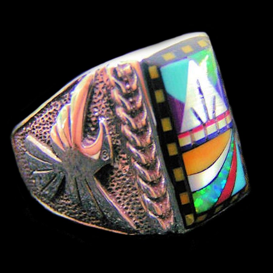 Bague Chevalière en Argent, Motif Navajo et Thunderbird Mod.2
